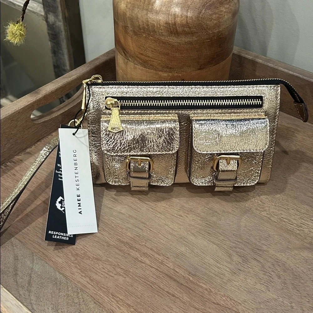 Aimee Kestenberg Saddle Up Leather Wristlet Crinkled Gold
